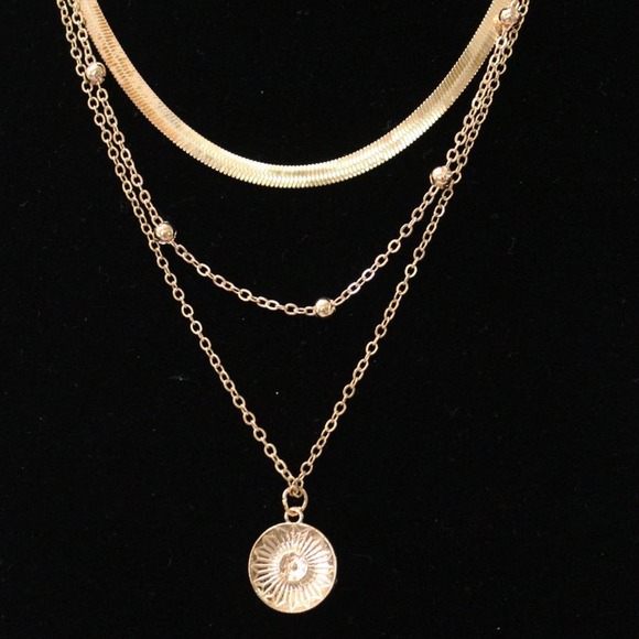 New Gold Plated Silver 925 Triple Stand Necklace N95 - Picture 3 of 4